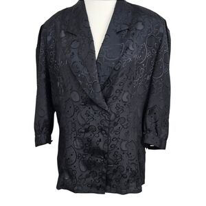 Kara Vintage Black Button Down Blouse 3/4 Sleeve Sz 11/12 Classic Chic